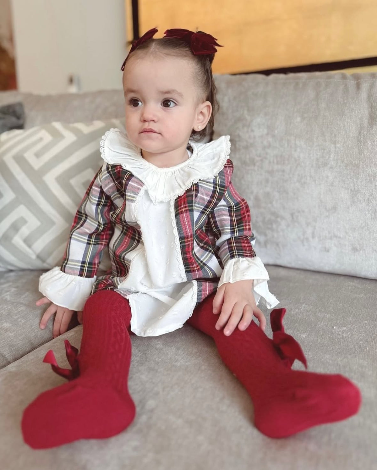 Vestido de cuadros con moño